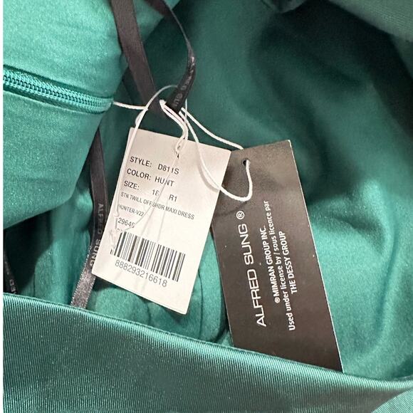 Alfred Sung Off the Shoulder Satin Gown Women's Plus 18R Green Maxi D811S NWT - Picture 7 of 7